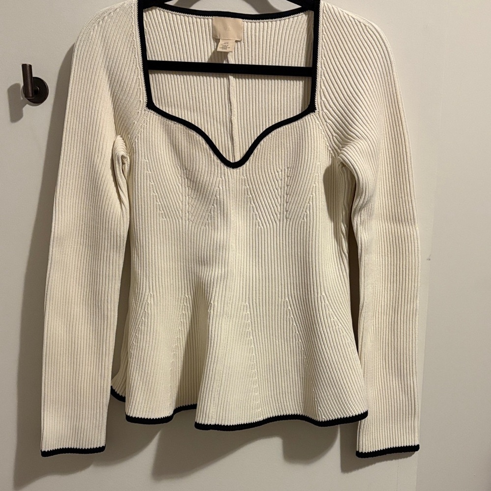 H&M Cream and Black Ribbed Knit Top